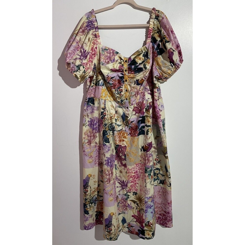 Unique Vintage‎ Dress 3X Maxi Floral Parrot Patchwork Cottagecore Tropical
